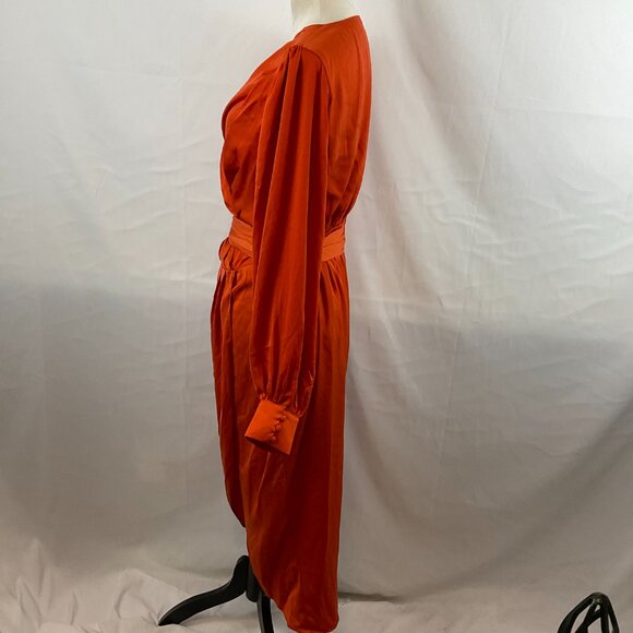 City Chic Opulent Dress XS 14 Orange Amber Crossover Neck Long Sleeve Faux Wrap - Picture 7 of 14